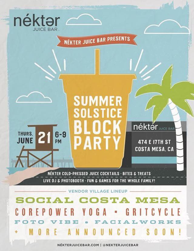 Kick off the Summer with a Summer Solstice Block Party by Nekter Juice&nbsp;Bar